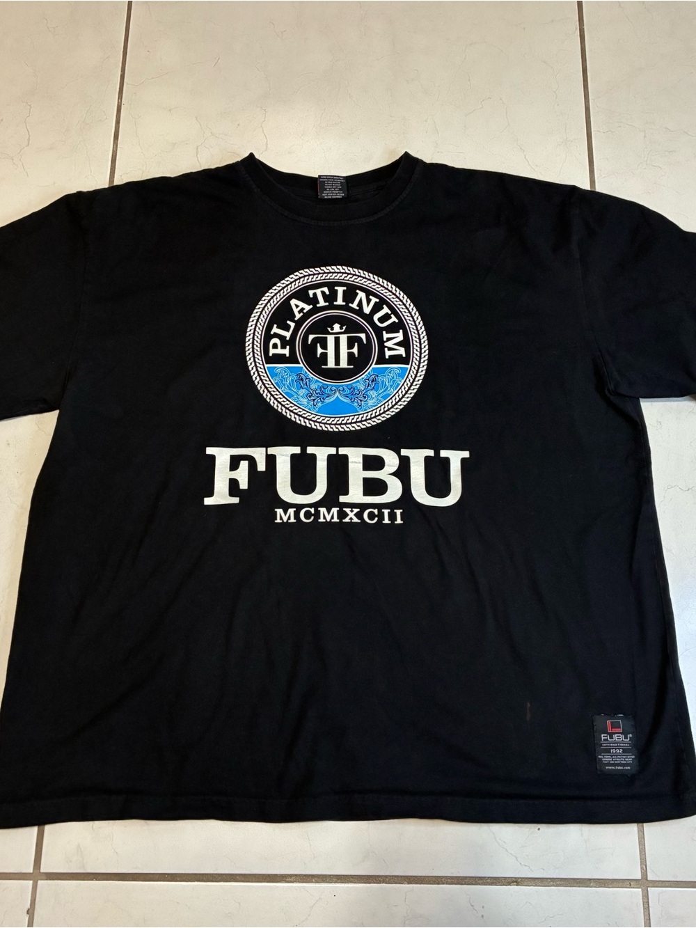 Vintage Y2K Platinum Fubu Authentic Fubu Jeans Co Graphic Black Tee Size 3XL